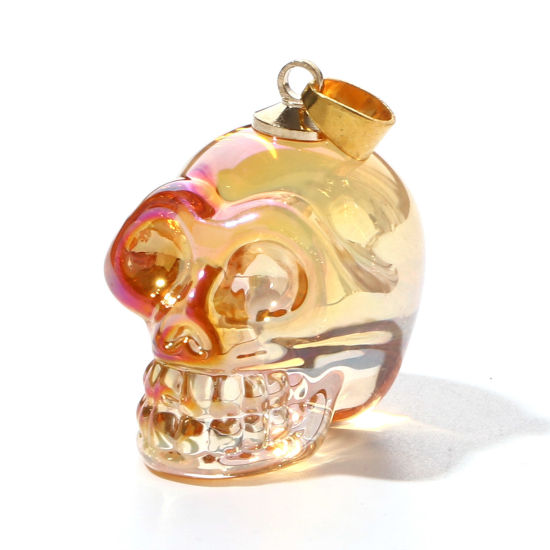Bild von Muranoglas Halloween Anhänger Schädel Orange 3D 3.2cm x 1.9cm, 1 Stück