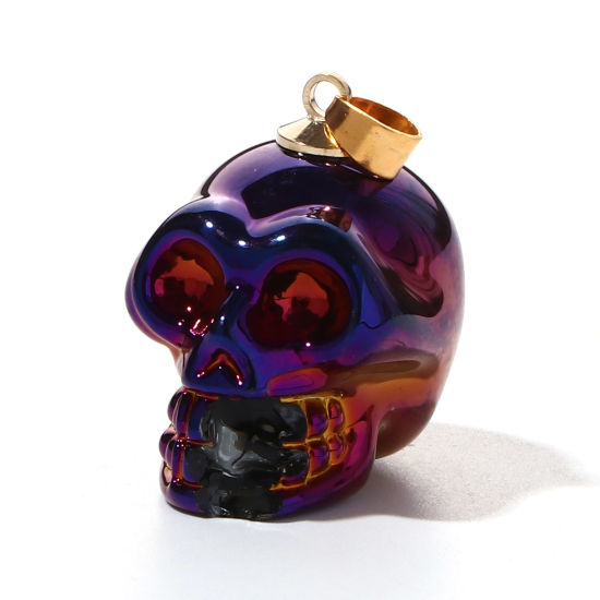 Bild von Muranoglas Halloween Anhänger Schädel Violett 3D 3.2cm x 1.9cm, 1 Stück