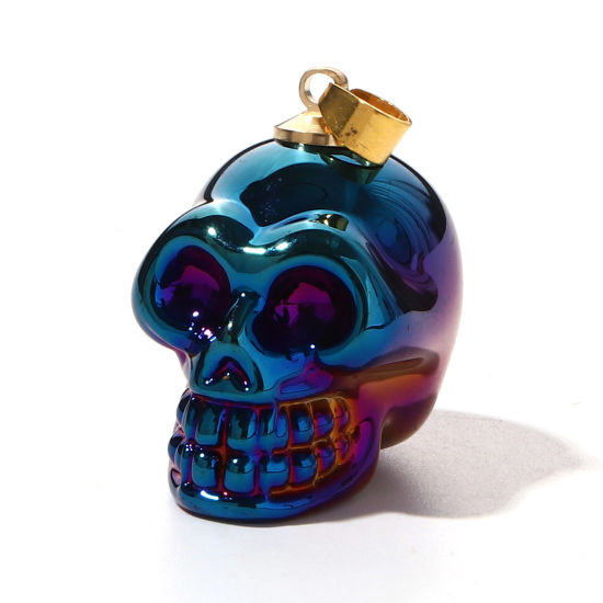 Bild von Muranoglas Halloween Anhänger Schädel Dunkelblau 3D 3.2cm x 1.9cm, 1 Stück
