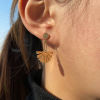 Picture of 316 Stainless Steel Stylish Ear Post Stud Earrings Gold Plated Fan-shaped Hollow 3cm x 2.3cm, Post/ Wire Size: (20 gauge), 1 Pair