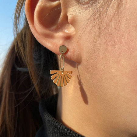 316 Stainless Steel Stylish Ear Post Stud Earrings Gold Plated Fan-shaped Hollow 3cm x 2.3cm, Post/ Wire Size: (20 gauge), 1 Pair