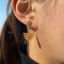 Image de Boucles d'Oreilles Puces en 316 Acier Inoxydable Élégant Doré Eventail Creux 3cm x 2.3cm , Epaisseur de Fil: (20 gauge), 1 Paire