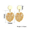 Picture of 304 Stainless Steel Stylish Ear Post Stud Earrings 18K Gold Plated Monstera Leaf Hollow 28mm x 16mm, Post/ Wire Size: (20 gauge), 1 Pair