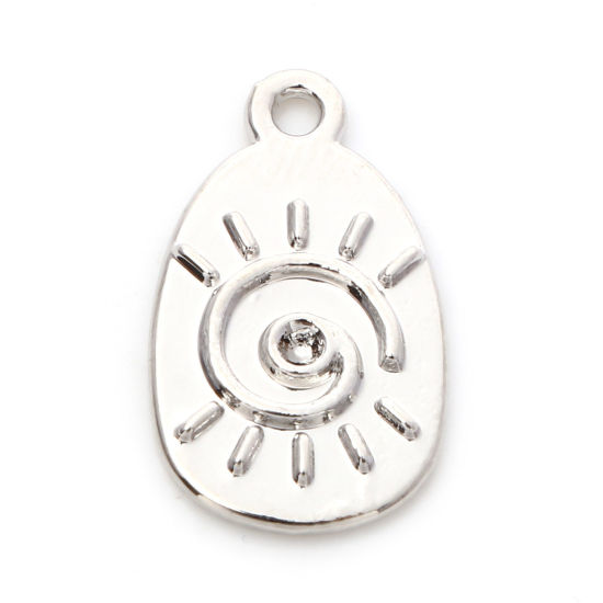 Immagine di Lega di Zinco Charms Ovale Tono Argento Sole (può tenere ss5 Strass Appuntito Indietro) 18mm x 10.5mm , 10 Pz