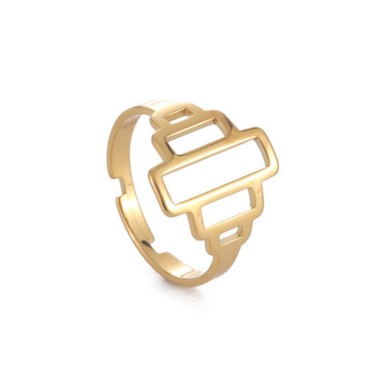 Imagen de 304 Acero Inoxidable Estilo Ins Abierto Ajustable Anillos Chapado en Oro Rectángulo Hueco 17.3mm (US size 7), 1 Unidad