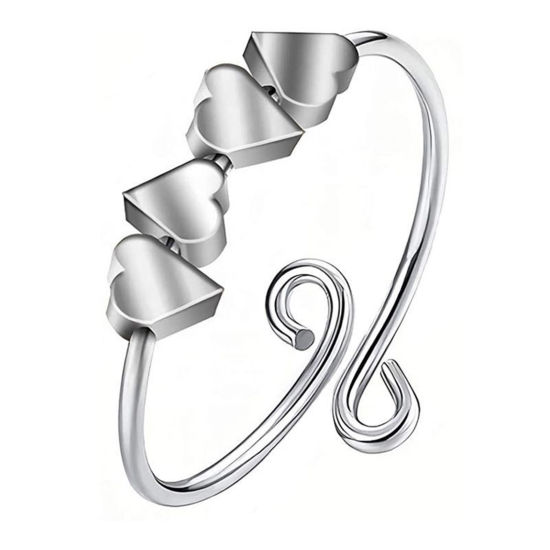Bild von Messing Stress Entlastung Angst Fidget Spinner Offen Verstellbar Ring Herz Silberfarbe 18mm (US Größe 7.75), 1 Stück                                                                                                                                          