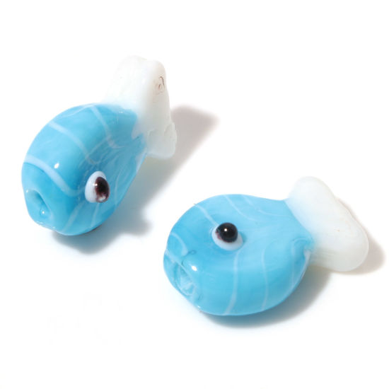 Picture of Lampwork Glass Ocean Jewelry Beads Fish Animal Blue About 20mm x 13mm, Hole: Approx 0.8mm, 2 PCs