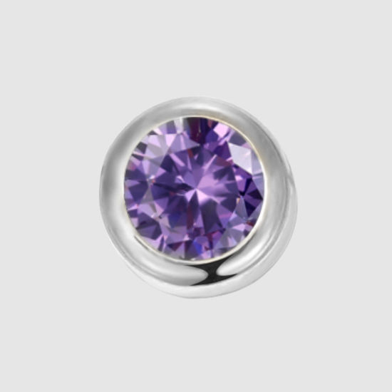 Bild von 316 Edelstahl Monatsstein Perlen Rund Silberfarbe Februar Violett Strass 6mm D., Loch: ca. 1.3mm, 1 Stück