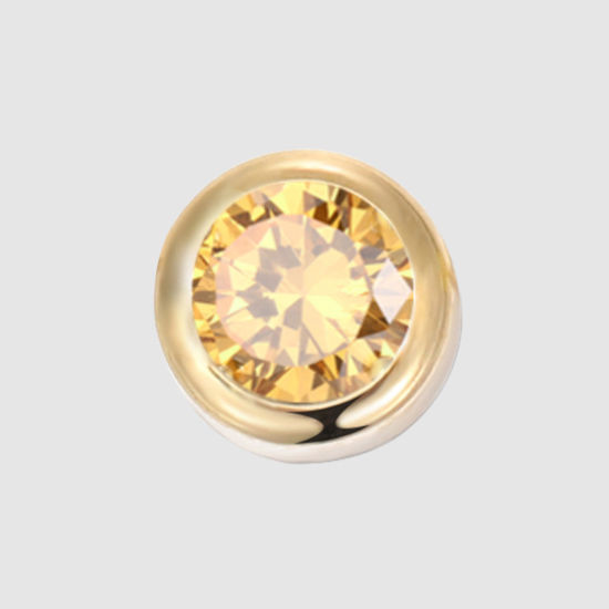 Bild von 316 Edelstahl Monatsstein Perlen für die Herstellung von DIY-Charme-Schmuck Rund 14K echt Vergoldet November Hellgelb Strass 6mm D., Loch: ca. 1.3mm, 1 Stück