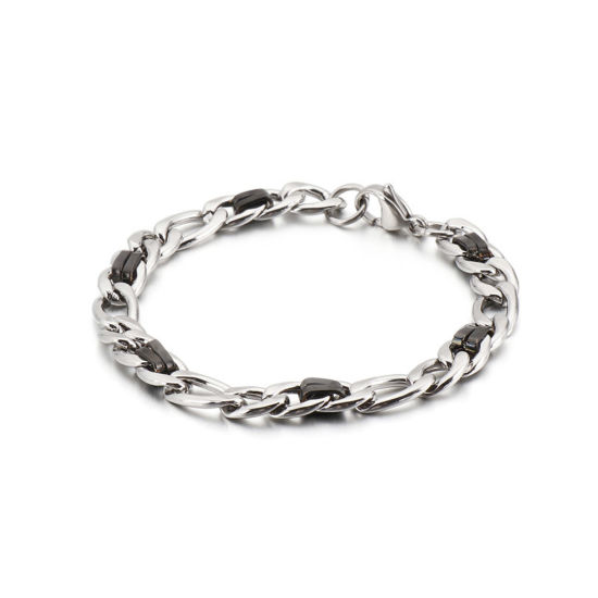 Immagine di 304 Acciaio Inossidabile Semplice Strutturato Braccialetti Tono Argento Nero 19cm Lunghezza, 7.5mm, 1 Pz