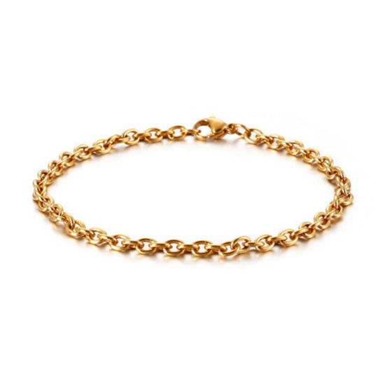 Picture of 304 Stainless Steel Simple Link Cable Chain Bracelets Gold Plated 20cm(7 7/8") long, 3.5mm wide, 1 Piece