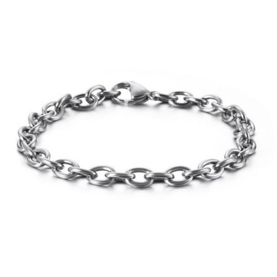 Picture of 304 Stainless Steel Simple Link Cable Chain Bracelets Silver Tone 20cm(7 7/8") long, 6mm wide, 1 Piece