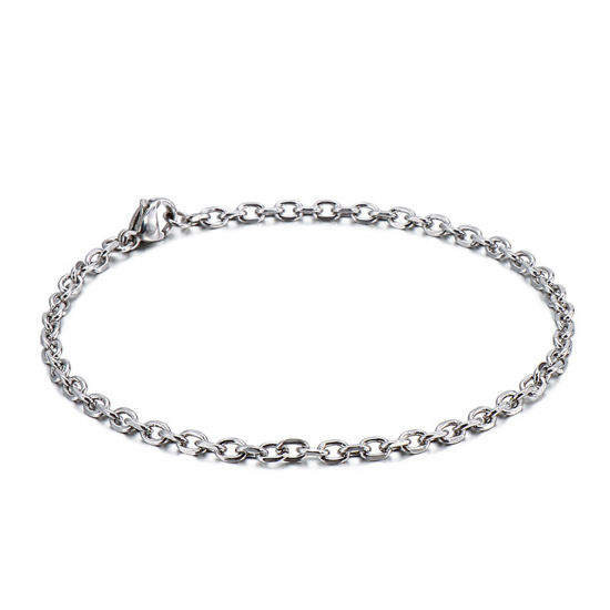 Immagine di 304 Acciaio Inossidabile Semplice Cavo Catena Braccialetti Tono Argento 20cm Lunghezza, 3mm, 1 Pz