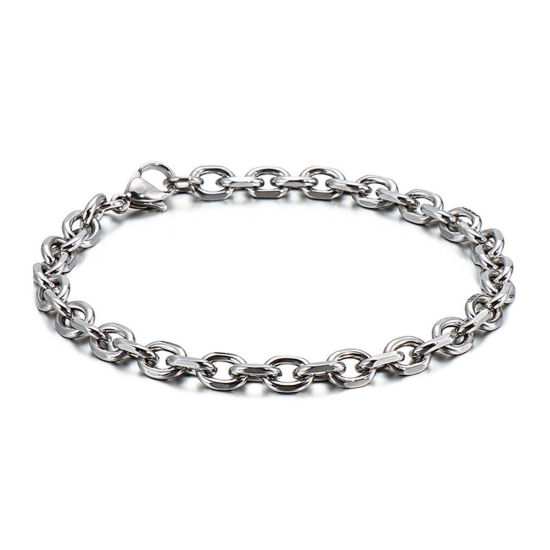 Immagine di 304 Acciaio Inossidabile Semplice Cavo Catena Braccialetti Tono Argento 20cm Lunghezza, 5.5mm, 1 Pz