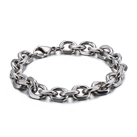 Immagine di 304 Acciaio Inossidabile Semplice Cavo Catena Braccialetti Tono Argento 20cm Lunghezza, 9mm, 1 Pz