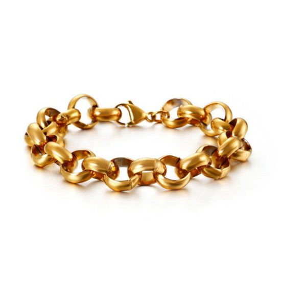 Изображение 304 Нержавеющая Сталь Простой Цепочки Ролло Браслеты Позолоченный 20см Длина, 12мм, 1 ШТ