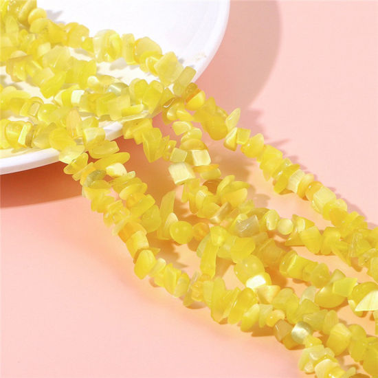 Picture of Cat's Eye Glass ( Synthetic ) Loose Chip Beads Irregular Lemon Yellow Hole: Approx 1mm, 80cm(31 4/8") long, 1 Piece (Approx 200 PCs/Strand)
