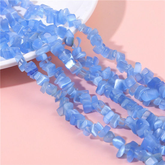 Picture of Cat's Eye Glass ( Synthetic ) Loose Chip Beads Irregular Blue Hole: Approx 1mm, 80cm(31 4/8") long, 1 Strand (Approx 200 PCs/Strand)