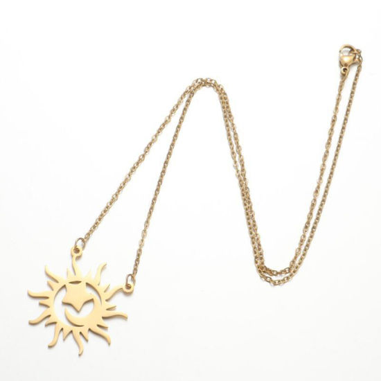 Imagen de 201 Acero Inoxidable Elegante Cable Cadena Cruz Collares Chapado en Oro Sol 45cm longitud, 1 Unidad
