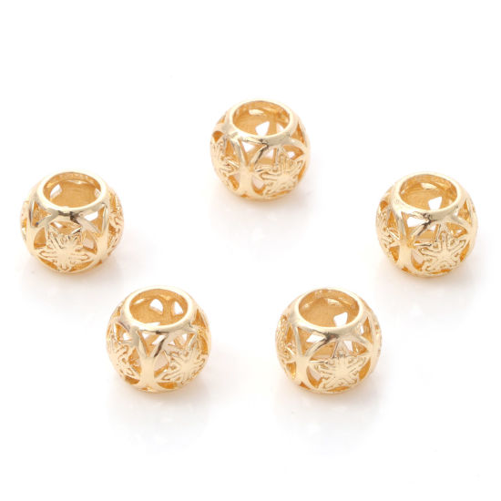 Picture of Brass Beads 14K Real Gold Plated Drum Star About 10mm x 8mm, Hole: Approx 5mm, 2 PCs