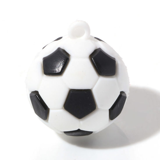 Picture of PVC Sport Pendants Football Black & White 3D 3.2cm x 2.8cm, 5 PCs