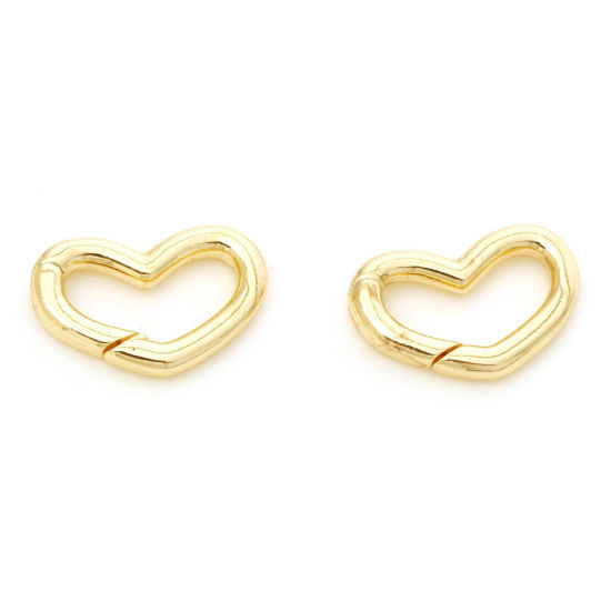 Immagine di 2 Pz Ecologico Ottone Fibbia a Molla Cuore 18K Vero Oro Placcato 17mm x 11mm