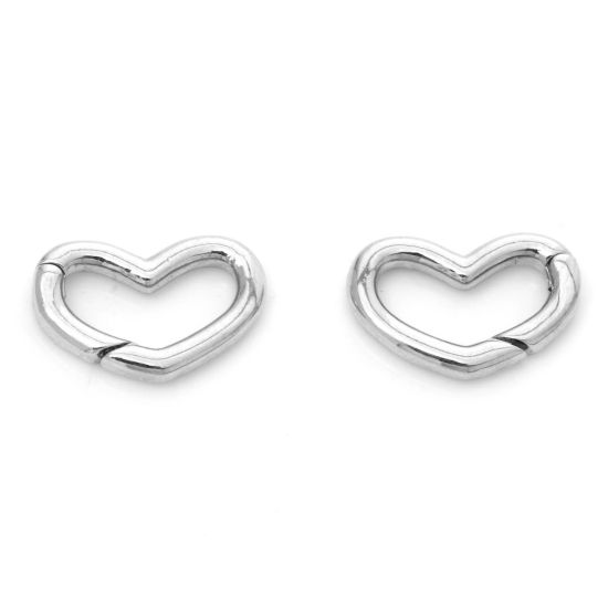 Immagine di 2 Pz Ecologico Ottone Fibbia a Molla Cuore Vero Platino Placcato 17mm x 11mm