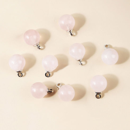 Picture of Rose Quartz ( Natural ) Charms Silver Tone Light Pink Round 6mm Dia., 10 PCs