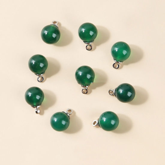 Picture of Agate ( Synthetic ) Charms Silver Tone Green Round 6mm Dia., 10 PCs