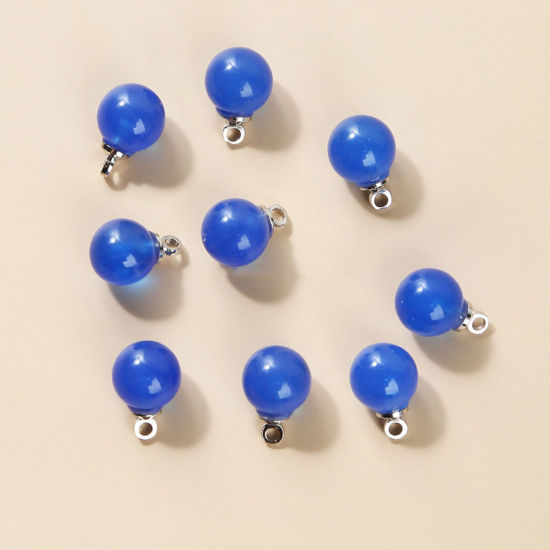 Picture of Blue Agate ( Synthetic ) Charms Silver Tone Blue Round 6mm Dia., 10 PCs