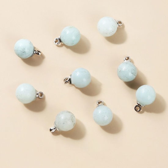 Picture of Amazonite ( Natural ) Charms Silver Tone Green Round 6mm Dia., 10 PCs