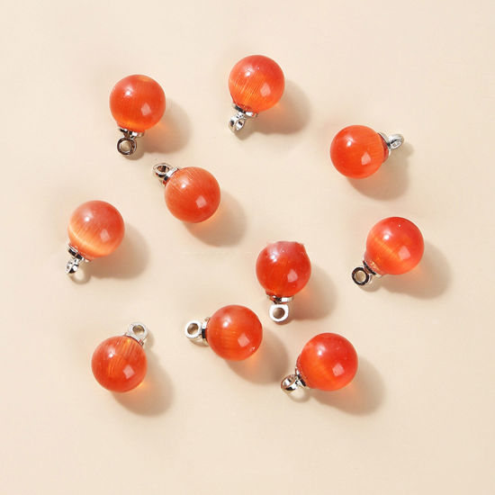 Picture of Cat's Eye Glass ( Synthetic ) Charms Red Round 8mm Dia., 10 PCs