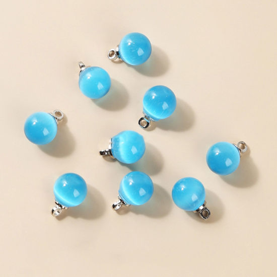 Picture of Cat's Eye Glass ( Synthetic ) Charms Lake Blue Round 8mm Dia., 10 PCs