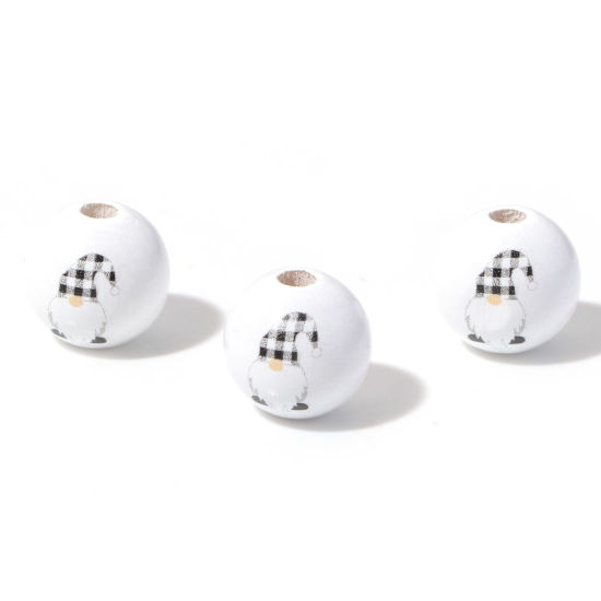 Picture of Natural Wood Spacer Beads Round White Christmas Santa Claus About 16mm Dia., Hole: Approx 3mm, 20 PCs