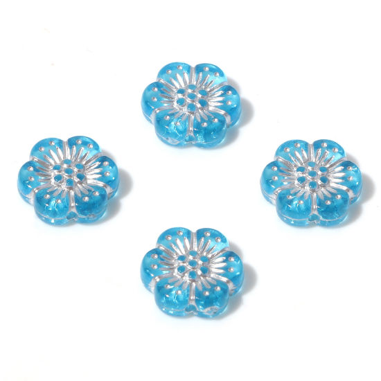 Bild von Acryl Flora Kollektion Perlen Blau Blumen ca. 13mm x 12mm, Loch:ca. 1.2mm, 10 Stück