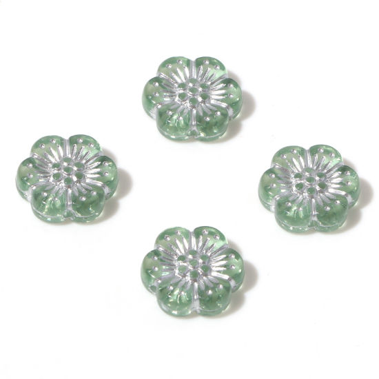 Image de Perles en Acrylique Collection Végétale Vert Clair Fleur 13mm x 12mm, Trou: env. 1.2mm, 10 Pcs
