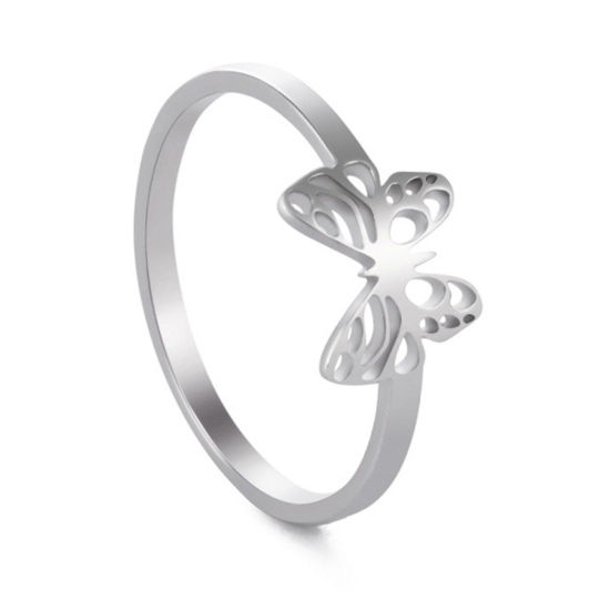 Bild von Titan Edelstahl Insekt Uneinstellbar Ring Silberfarbe Rund Schmetterling Hohl 18.1mm（US Größe:8), 1.6mm, 1 Stück