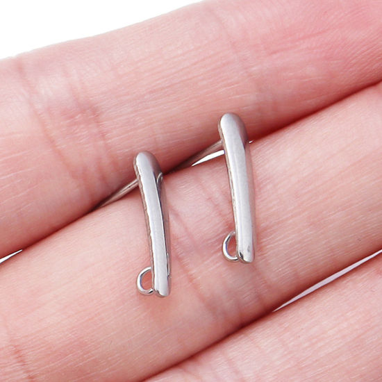 Immagine di 304 Acciaio Inossidabile Orecchini a Perno Tono Argento Rettangolo 15mm x 3mm, 10 Pz
