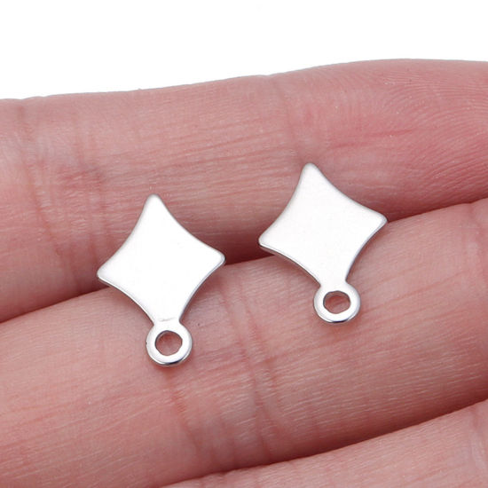 Immagine di 304 Acciaio Inossidabile Orecchini a Perno Tono Argento Rombo 14mm x 9.5mm, 10 Pz