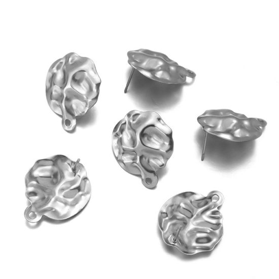 Immagine di 304 Acciaio Inossidabile Orecchini a Perno Tono Argento Tondo 14mm x 9.5mm, 10 Pz