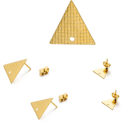 Image de Boucles d'Oreilles Puces en 304 Acier Inoxydable Triangle Doré avec Boucle 13mm x 13mm, 10 Pcs