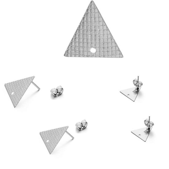 Image de Boucles d'Oreilles Puces en 304 Acier Inoxydable Triangle Argent Mat avec Boucle 13mm x 13mm, 10 Pcs