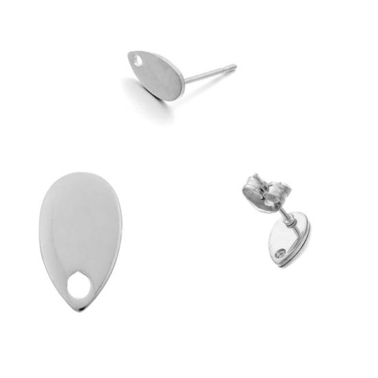 Image de Boucles d'Oreilles Puces en 304 Acier Inoxydable Goutte d'Eau Argent Mat avec Boucle 8mm x 5mm, 10 Pcs