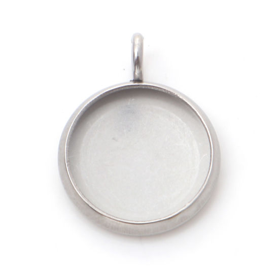 Imagen de 304 Acero Inoxidable Colgantes Charms Ronda Tono de Plata Base Camafeo (Apta 10mm) 16mm x 12mm, 10 Unidades