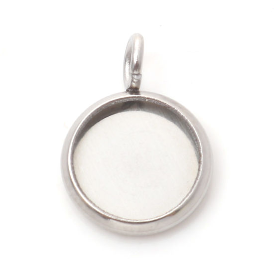 Imagen de 304 Acero Inoxidable Colgantes Charms Ronda Tono de Plata Base Camafeo (Apta 8mm) 14mm x 10mm, 10 Unidades
