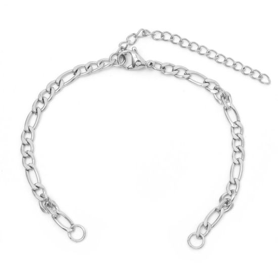 Picture of 304 Stainless Steel 4mm 3:1 Figaro Link Chain Semi-finished Bracelets For DIY Handmade Jewelry Making Silver Tone 17cm(6 6/8") long, 1 Piece