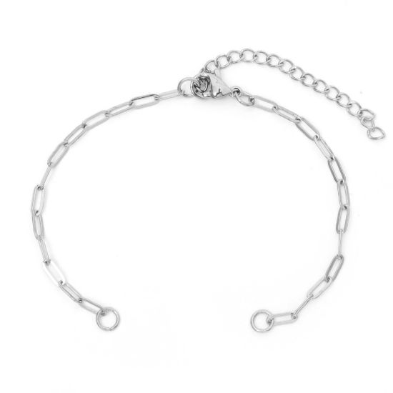 Image de 2.6mm Bracelets Semi-finis pour la Fabrication de Bijoux Faits à la Main en 304 Acier Inoxydable Chaîne de Trombone Argent Mat 17cm Long, 1 Pièce