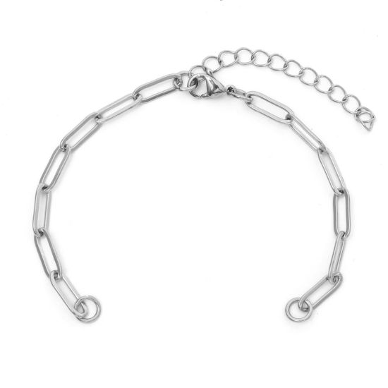 Image de 4mm Bracelets Semi-finis pour la Fabrication de Bijoux Faits à la Main en 304 Acier Inoxydable Chaîne de Trombone Argent Mat 17cm Long, 1 Pièce