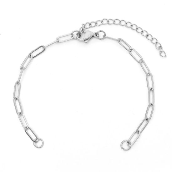 Picture of 304 Stainless Steel 3.5mm Paperclip Chain Semi-finished Bracelets For DIY Handmade Jewelry Making Silver Tone 17cm(6 6/8") long, 1 Piece