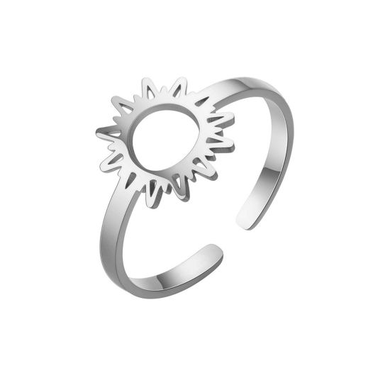 Image de Bagues Ouvert Ajoustable en Acier Titane Galaxie Argent Mat Soleil Creux 17.3mm (Taille d'US: 7) , 1 Pièce